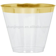 Vasos anticuados tazas de boda de lujo de plástico con borde de oro rosa Vasos elegantes de fiesta con borde de oro